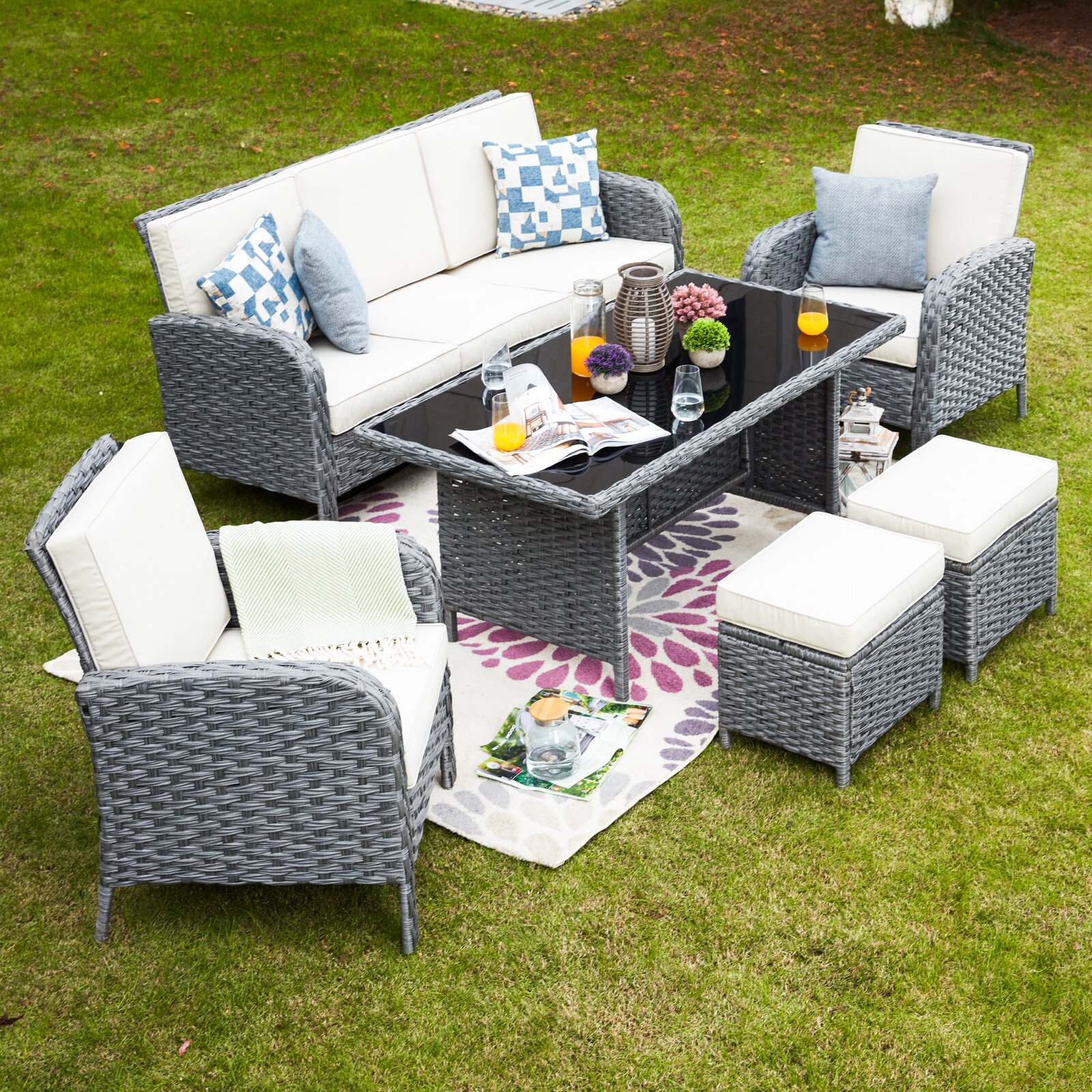 One Allium Way? Brixham Polyethylene (PE) Wicker 7 - Person Seating Group with Cushions & Reviews